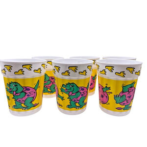 Dinosaur Cups Vintage Plastic Drinking Set Lot 6 Hatching Eggs 80s 90s Retro